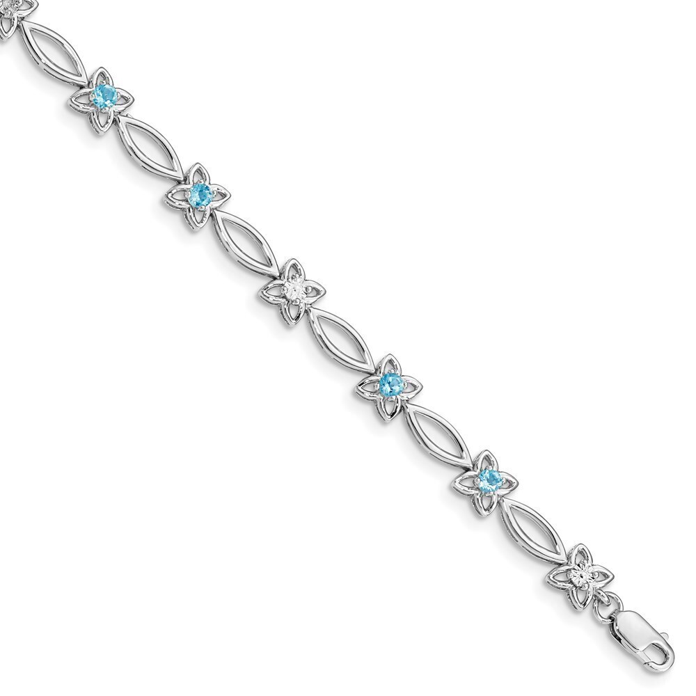 Kazi Luxury Sterling Silver Rhodium-plated Blue Topaz & Diamond Bracelet